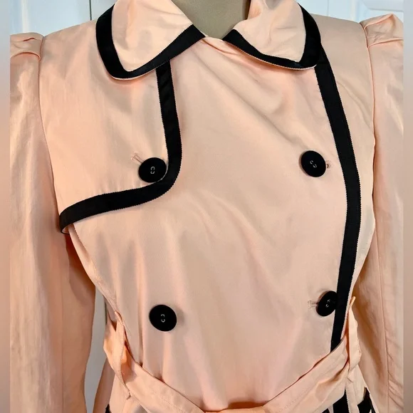 XXI twist Elegant Women's Double feasted Peach/black Trench Coat, M , NWT - Picture 6 of 17
